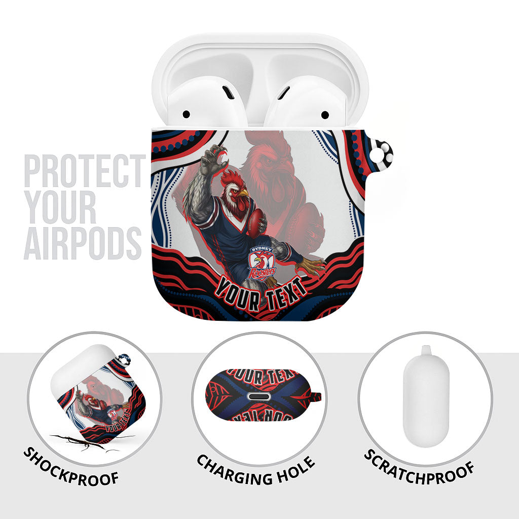 Personalized Sydney Roosters AirPods Case Aboriginal Dot Art - Dreamtime Rugby Mascot