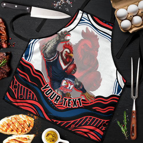 Personalized Sydney Roosters Apron Aboriginal Dot Art - Dreamtime Rugby Mascot