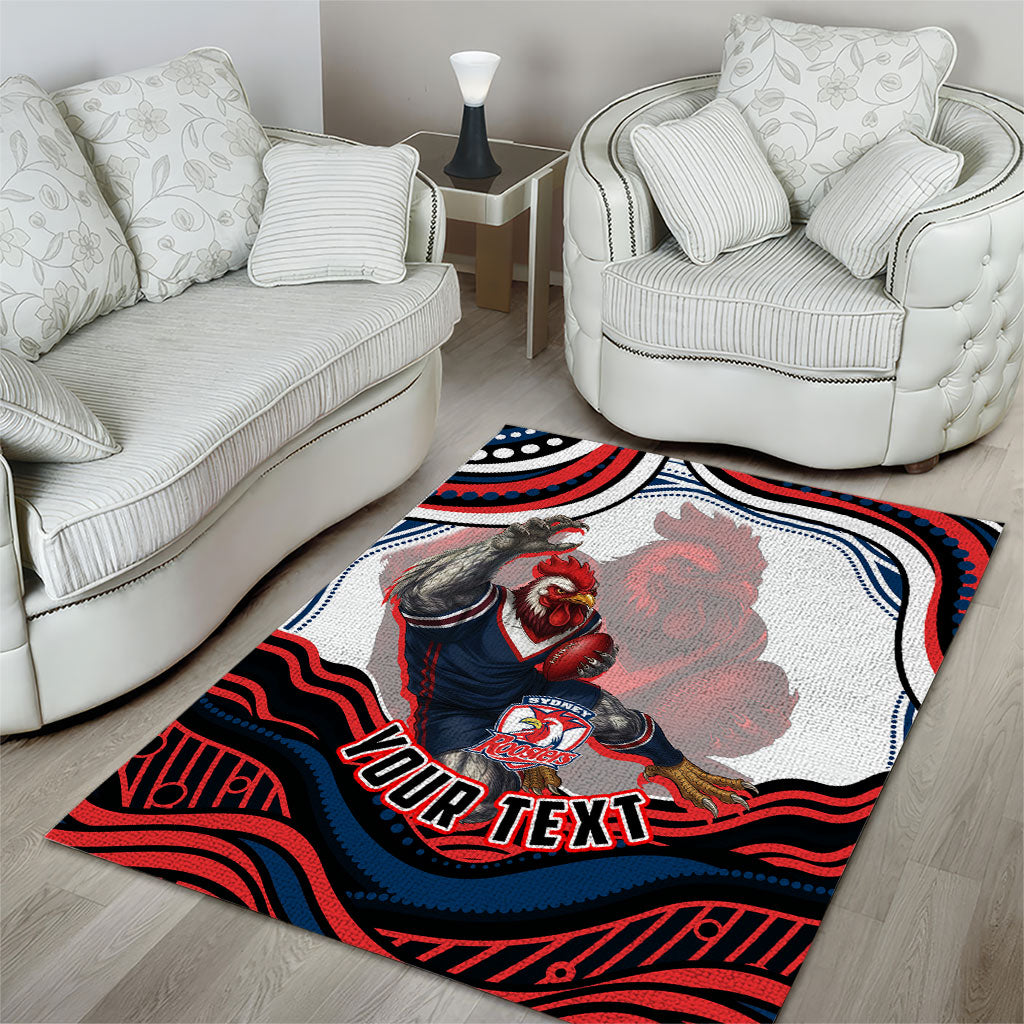 Personalized Sydney Roosters Area Rug Aboriginal Dot Art - Dreamtime Rugby Mascot
