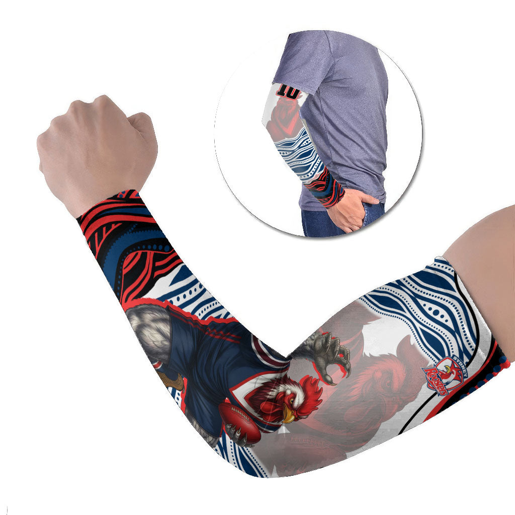 Personalized Sydney Roosters Arm Sleeves Aboriginal Dot Art - Dreamtime Rugby Mascot