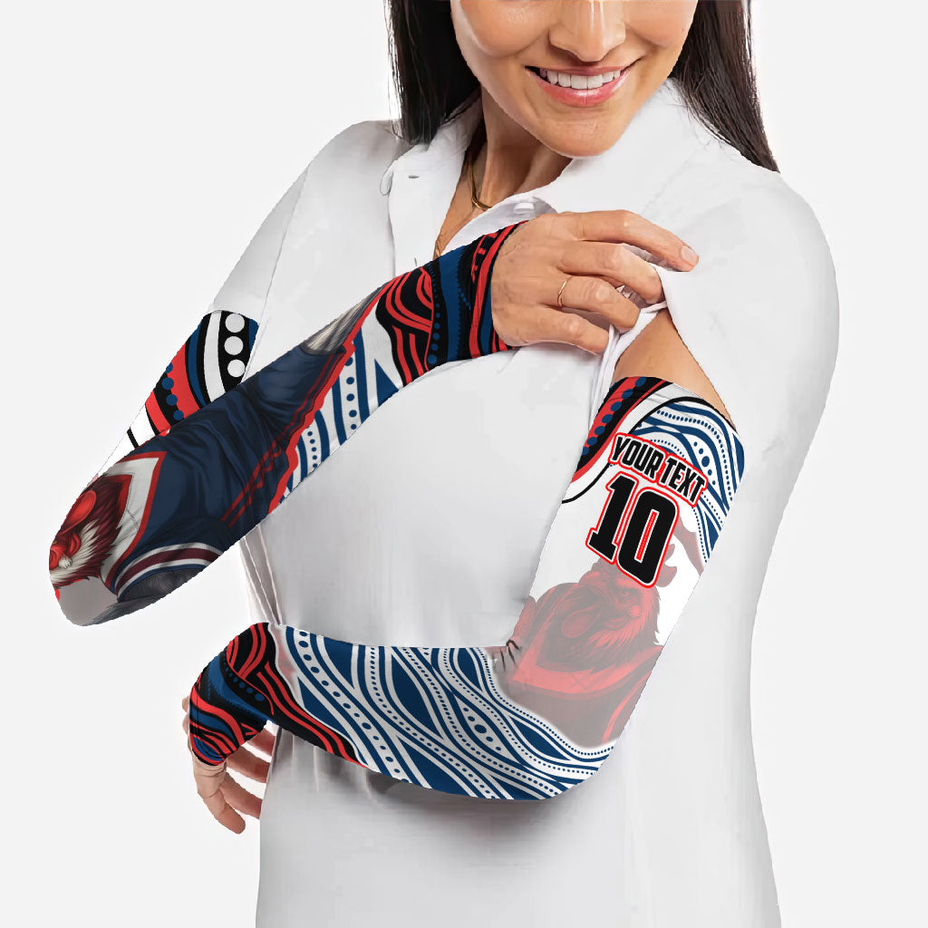 Personalized Sydney Roosters Arm Sleeves Aboriginal Dot Art - Dreamtime Rugby Mascot