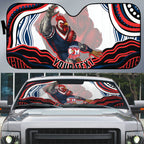 Personalized Sydney Roosters Auto Sun Shade Aboriginal Dot Art - Dreamtime Rugby Mascot