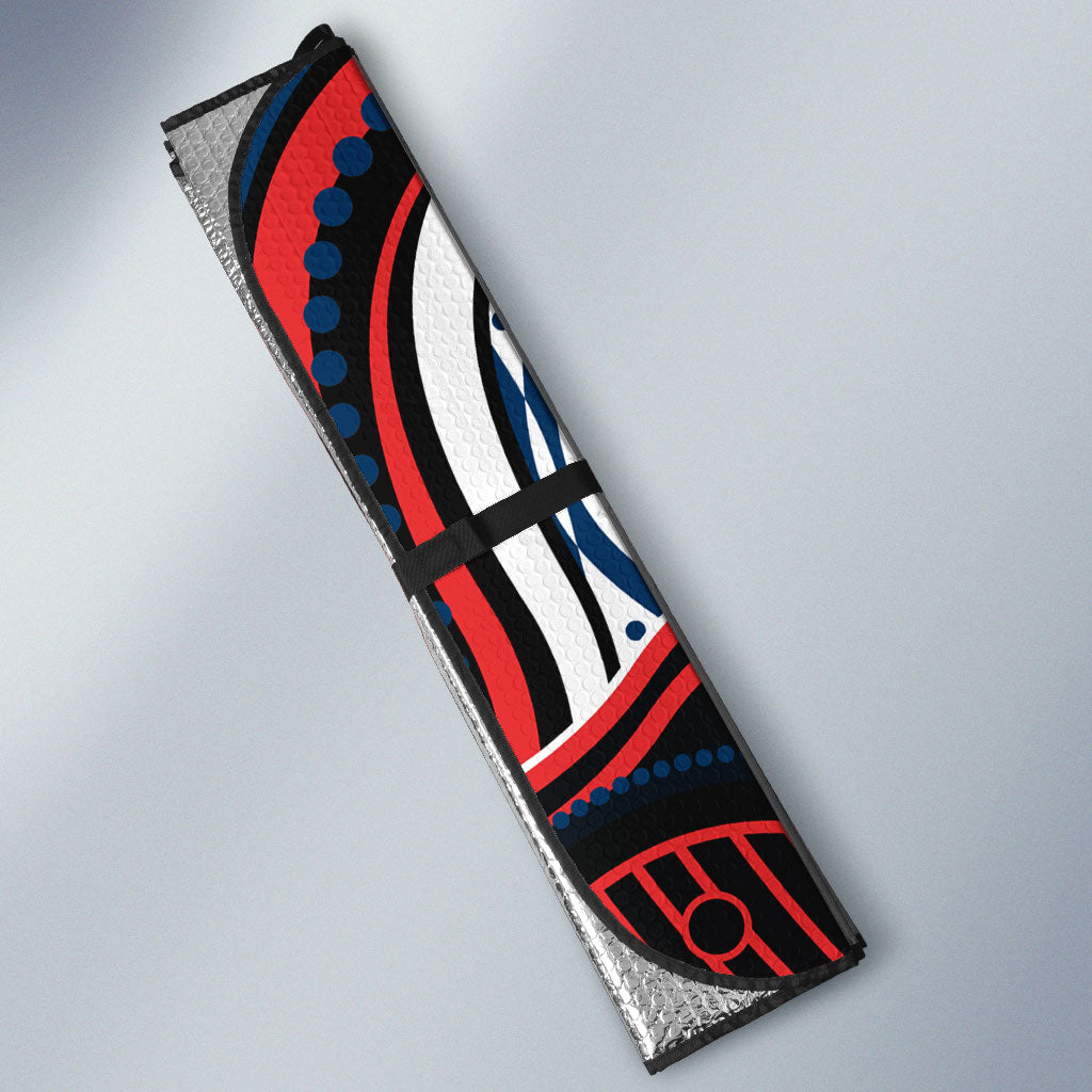 Personalized Sydney Roosters Auto Sun Shade Aboriginal Dot Art - Dreamtime Rugby Mascot