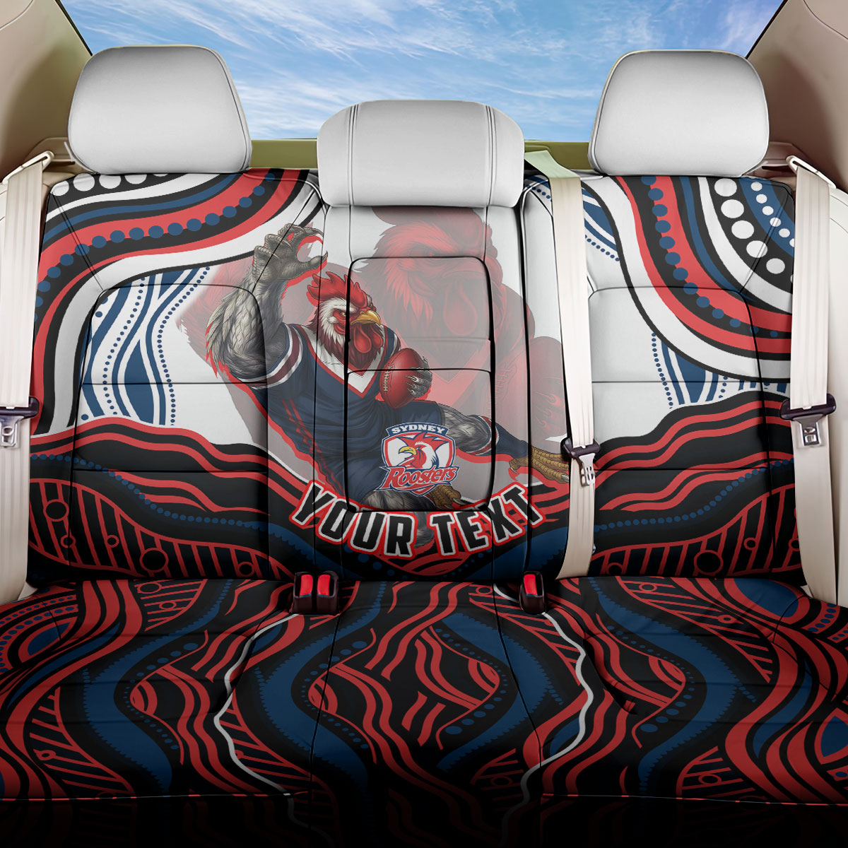 Personalized Sydney Roosters Back Car Seat Cover Aboriginal Dot Art - Dreamtime Rugby Mascot