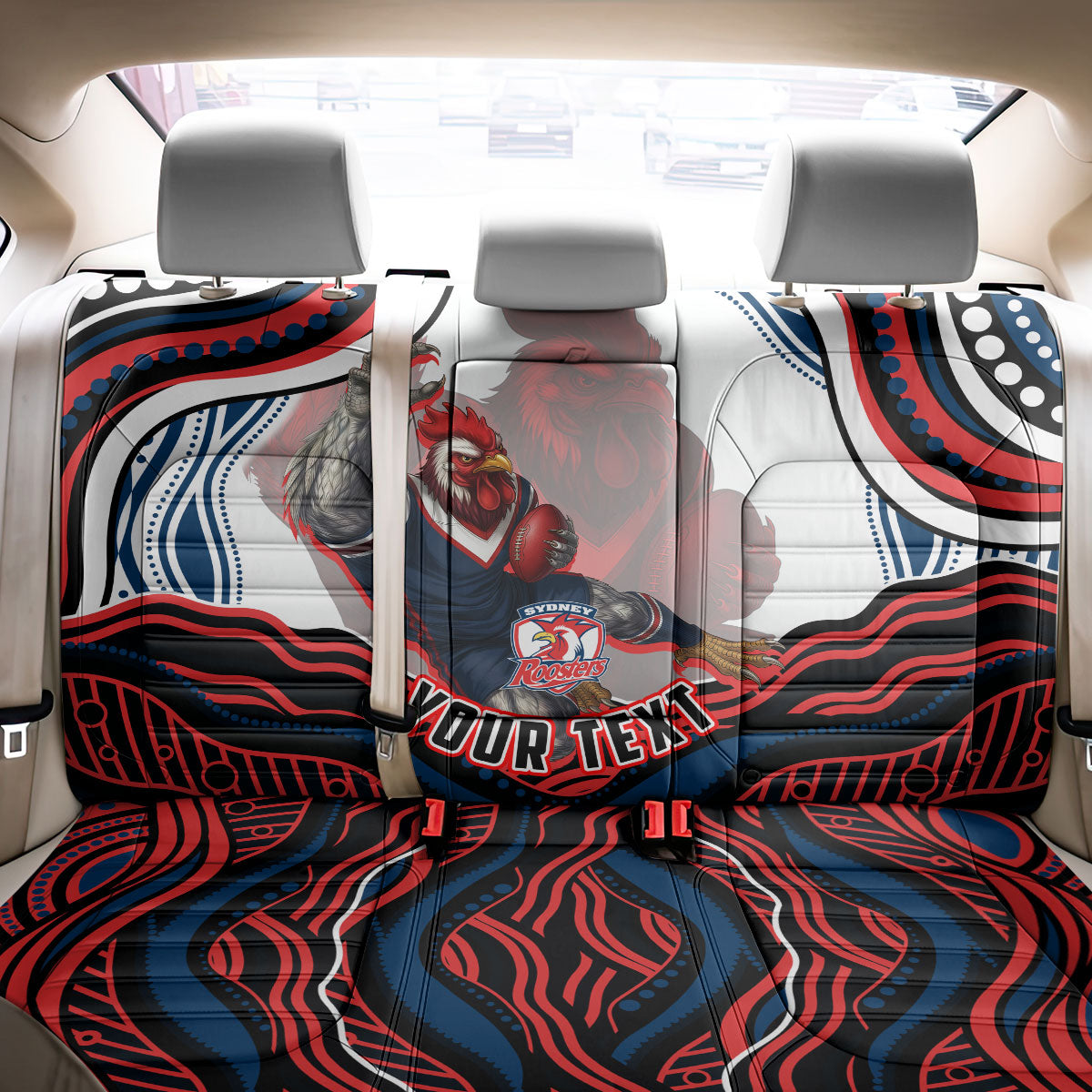 Personalized Sydney Roosters Back Car Seat Cover Aboriginal Dot Art - Dreamtime Rugby Mascot