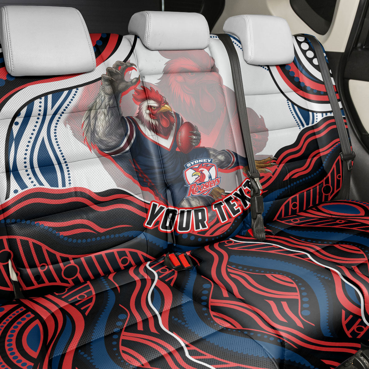 Personalized Sydney Roosters Back Car Seat Cover Aboriginal Dot Art - Dreamtime Rugby Mascot