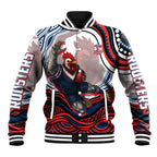 Personalized Sydney Roosters Baseball Jacket Aboriginal Dot Art - Dreamtime Rugby Mascot