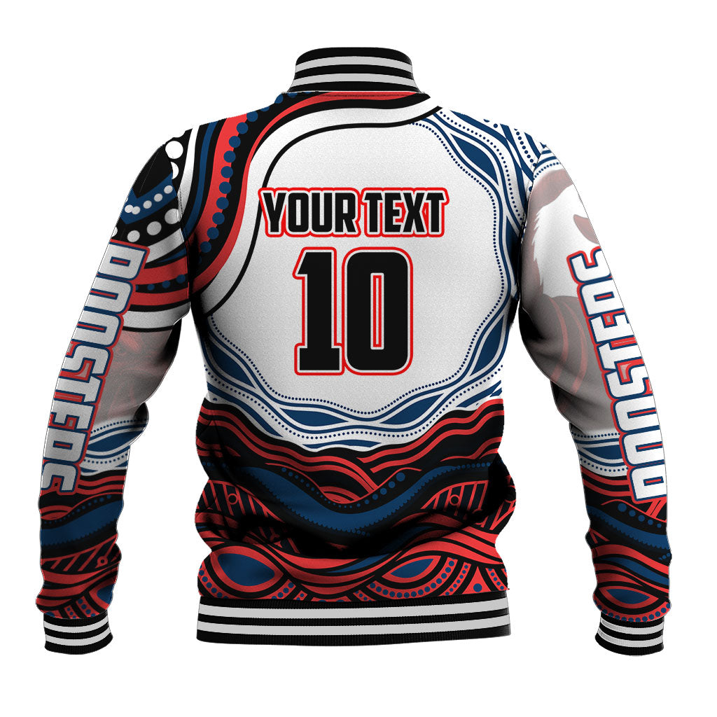 Personalized Sydney Roosters Baseball Jacket Aboriginal Dot Art - Dreamtime Rugby Mascot