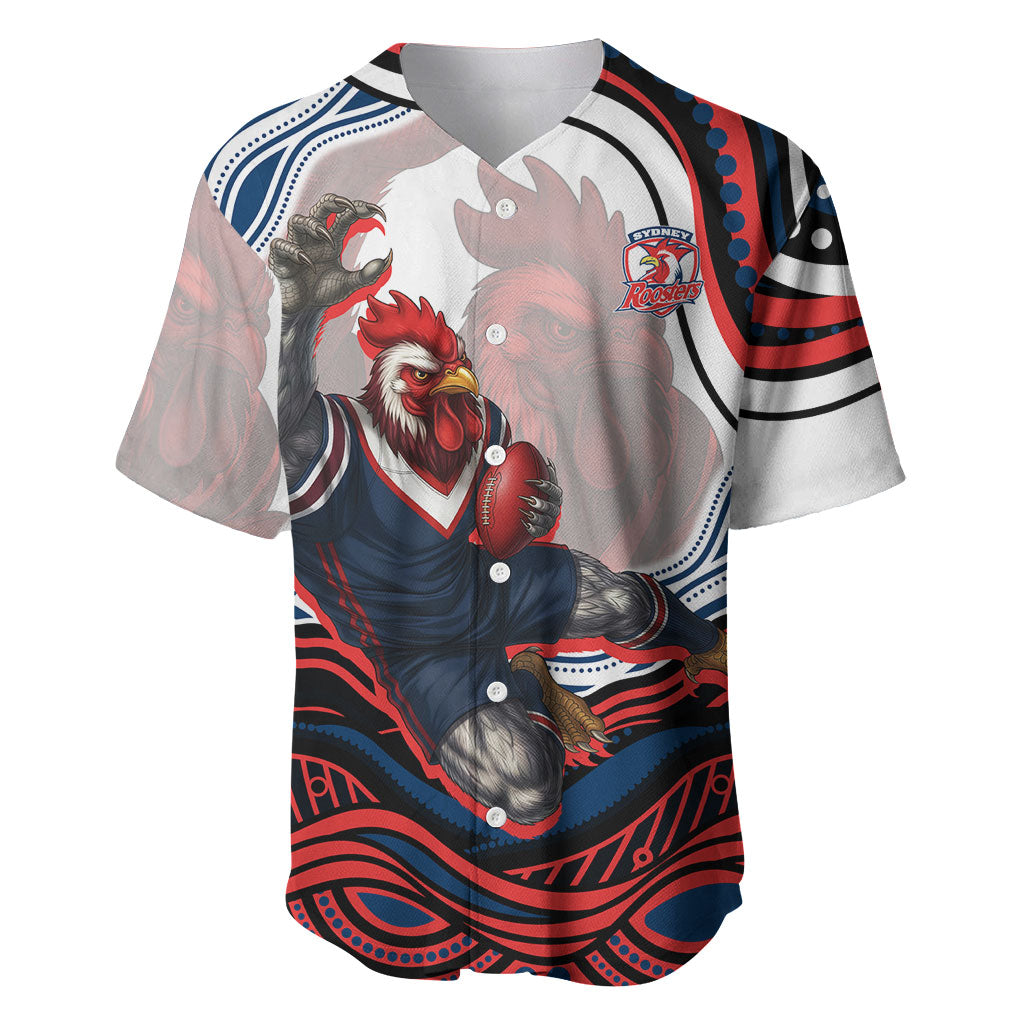 Personalized Sydney Roosters Baseball Jersey Aboriginal Dot Art - Dreamtime Rugby Mascot