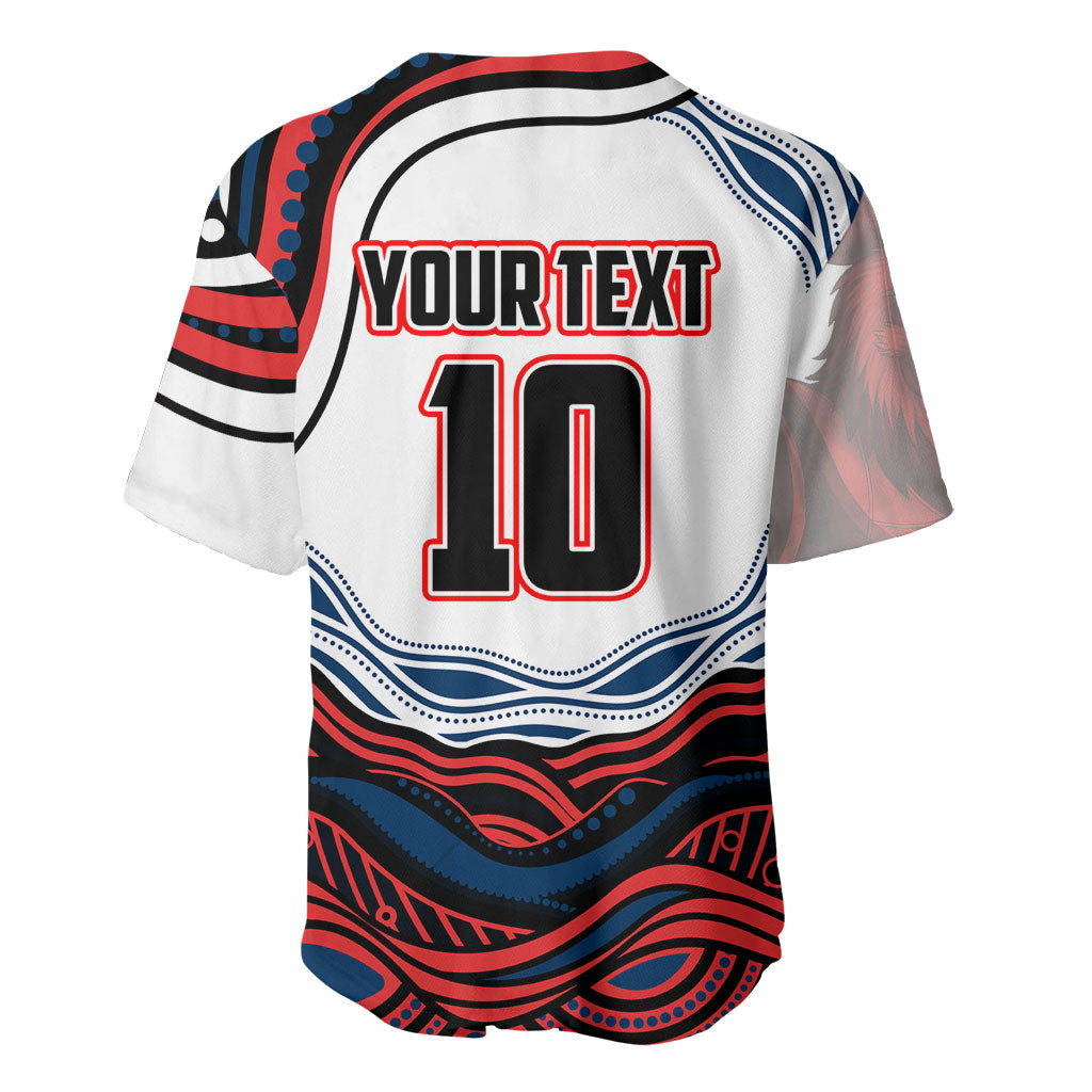 Personalized Sydney Roosters Baseball Jersey Aboriginal Dot Art - Dreamtime Rugby Mascot