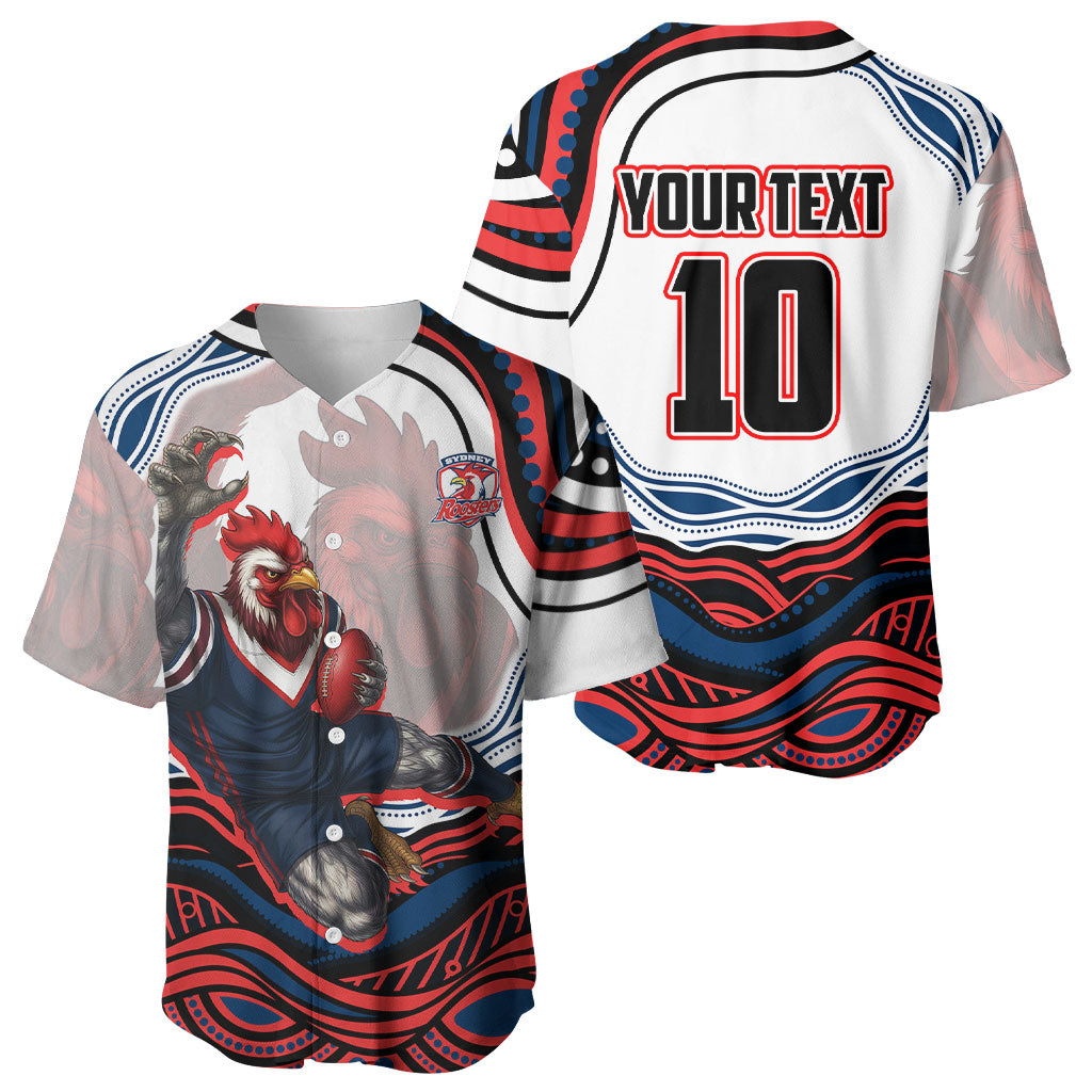 Personalized Sydney Roosters Baseball Jersey Aboriginal Dot Art - Dreamtime Rugby Mascot