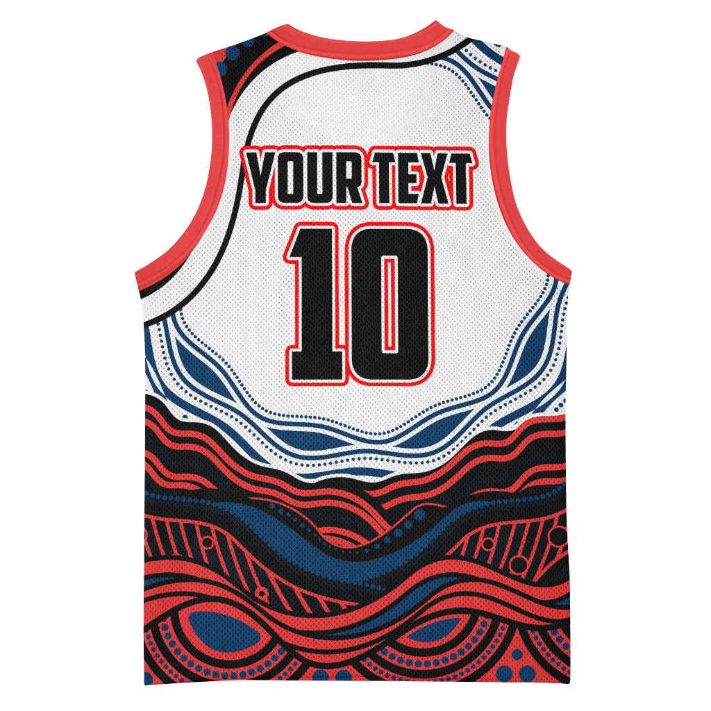 Personalized Sydney Roosters Basketball Jersey Aboriginal Dot Art - Dreamtime Rugby Mascot