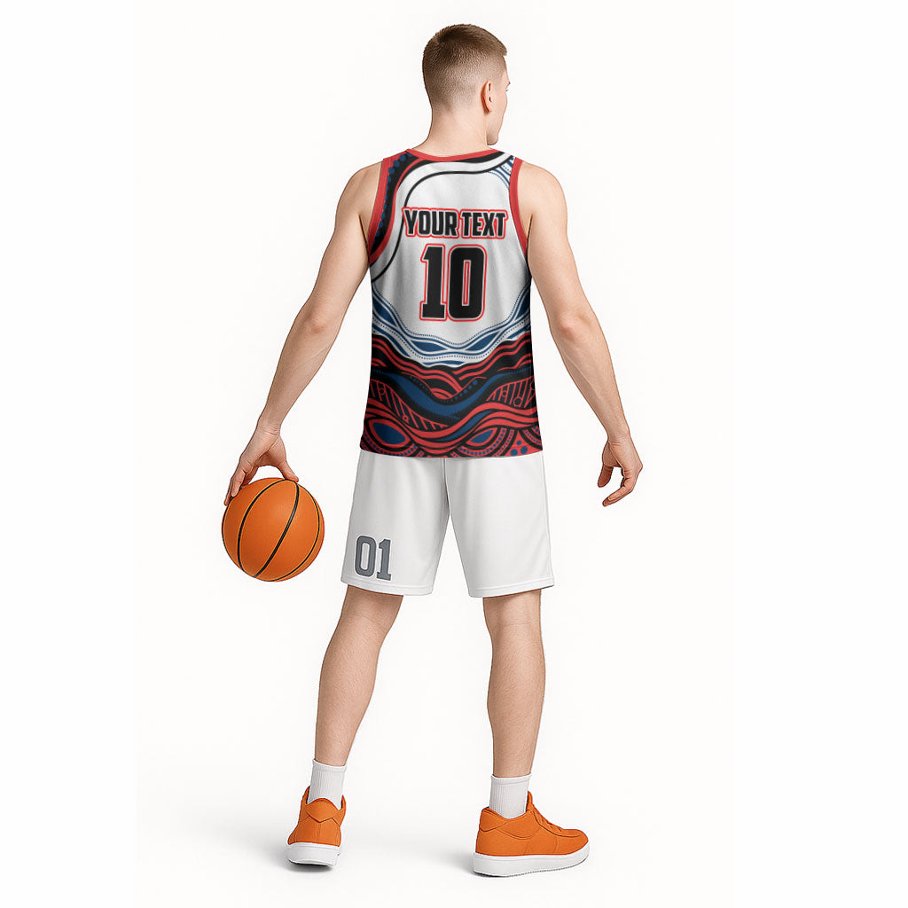 Personalized Sydney Roosters Basketball Jersey Aboriginal Dot Art - Dreamtime Rugby Mascot