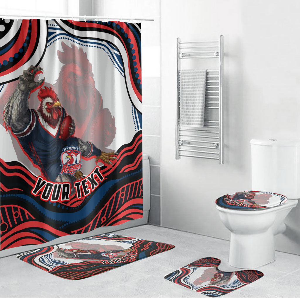 Personalized Sydney Roosters Bathroom Set Aboriginal Dot Art - Dreamtime Rugby Mascot