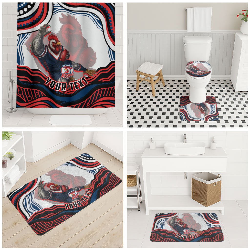 Personalized Sydney Roosters Bathroom Set Aboriginal Dot Art - Dreamtime Rugby Mascot