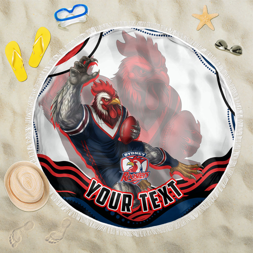 Personalized Sydney Roosters Beach Blanket Aboriginal Dot Art - Dreamtime Rugby Mascot