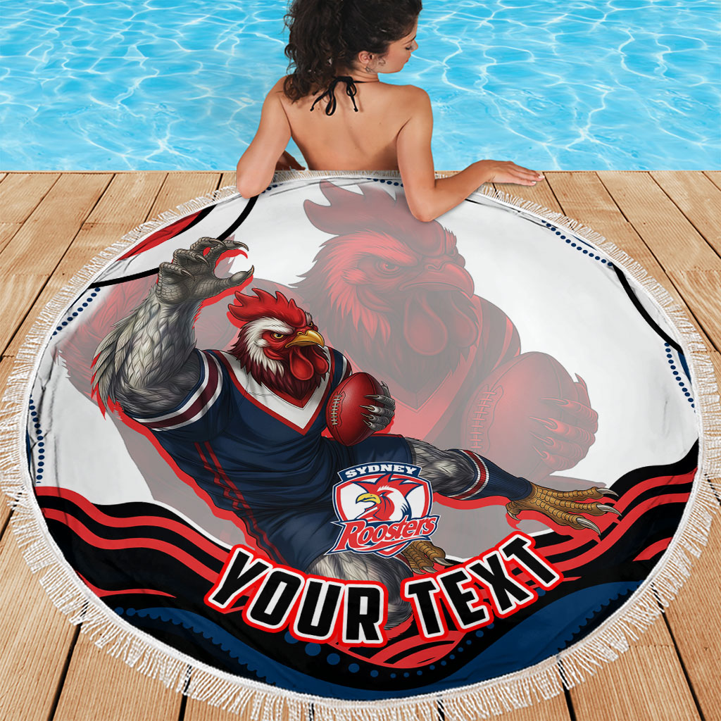 Personalized Sydney Roosters Beach Blanket Aboriginal Dot Art - Dreamtime Rugby Mascot