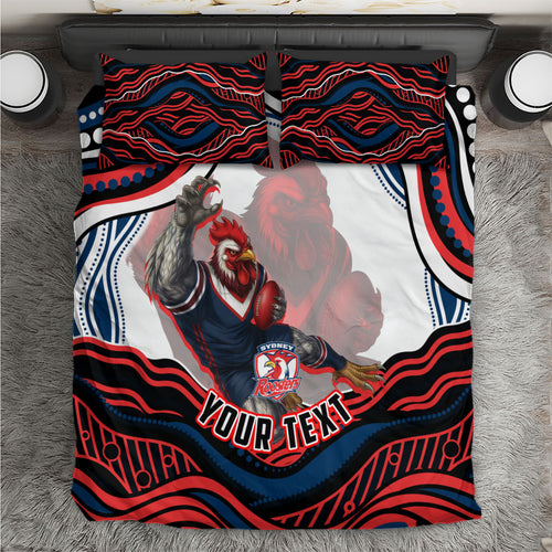 Personalized Sydney Roosters Bedding Set Aboriginal Dot Art - Dreamtime Rugby Mascot