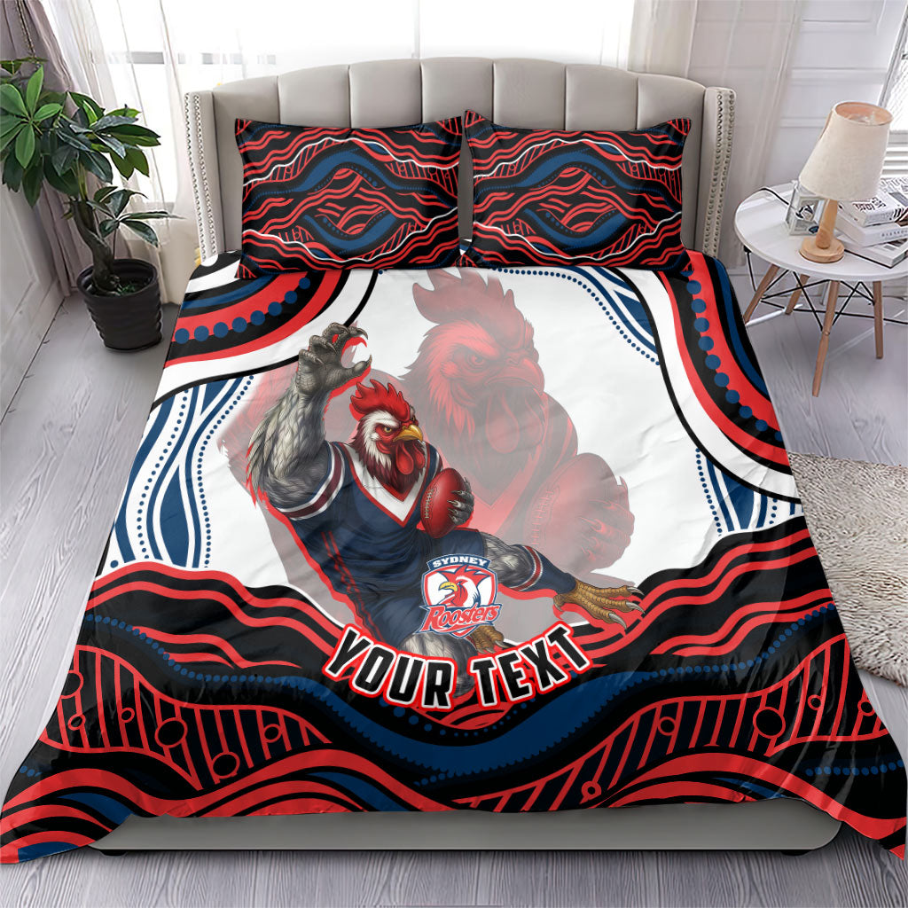 Personalized Sydney Roosters Bedding Set Aboriginal Dot Art - Dreamtime Rugby Mascot