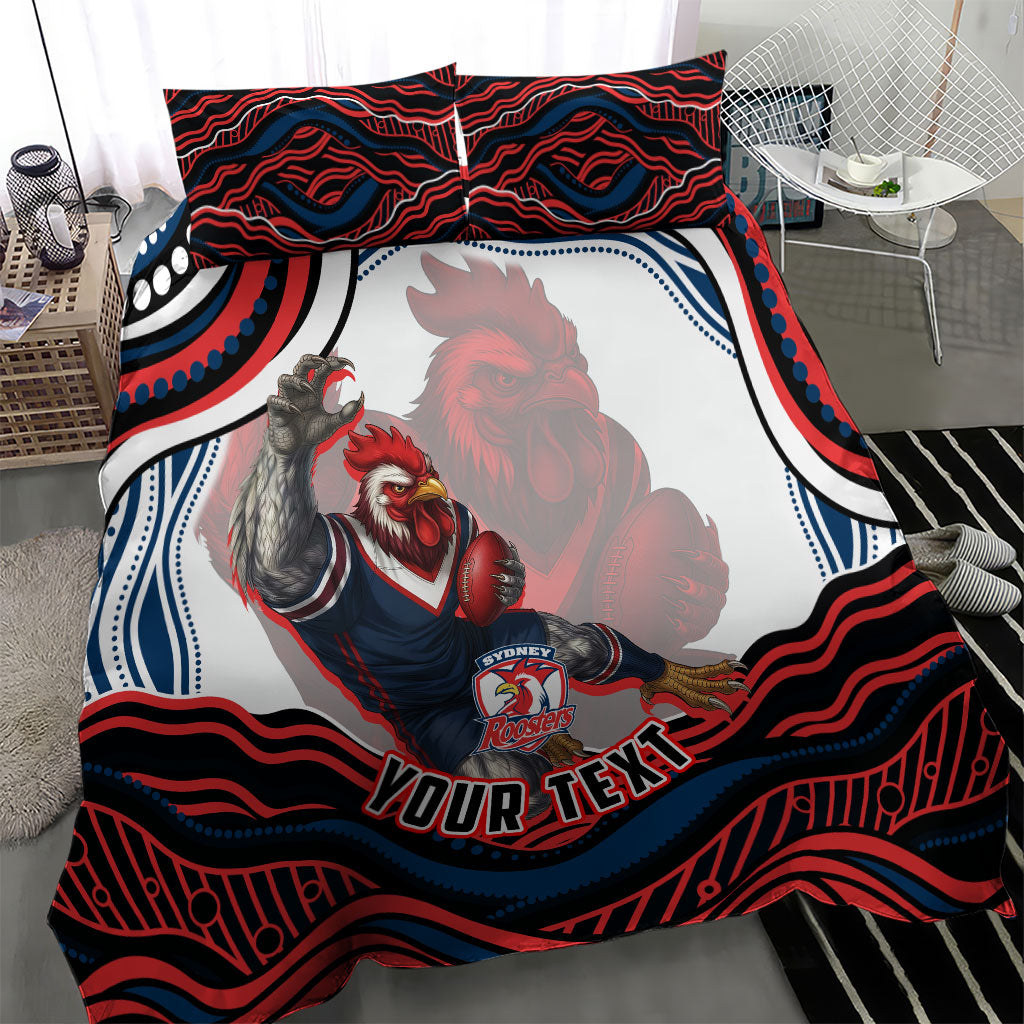 Personalized Sydney Roosters Bedding Set Aboriginal Dot Art - Dreamtime Rugby Mascot