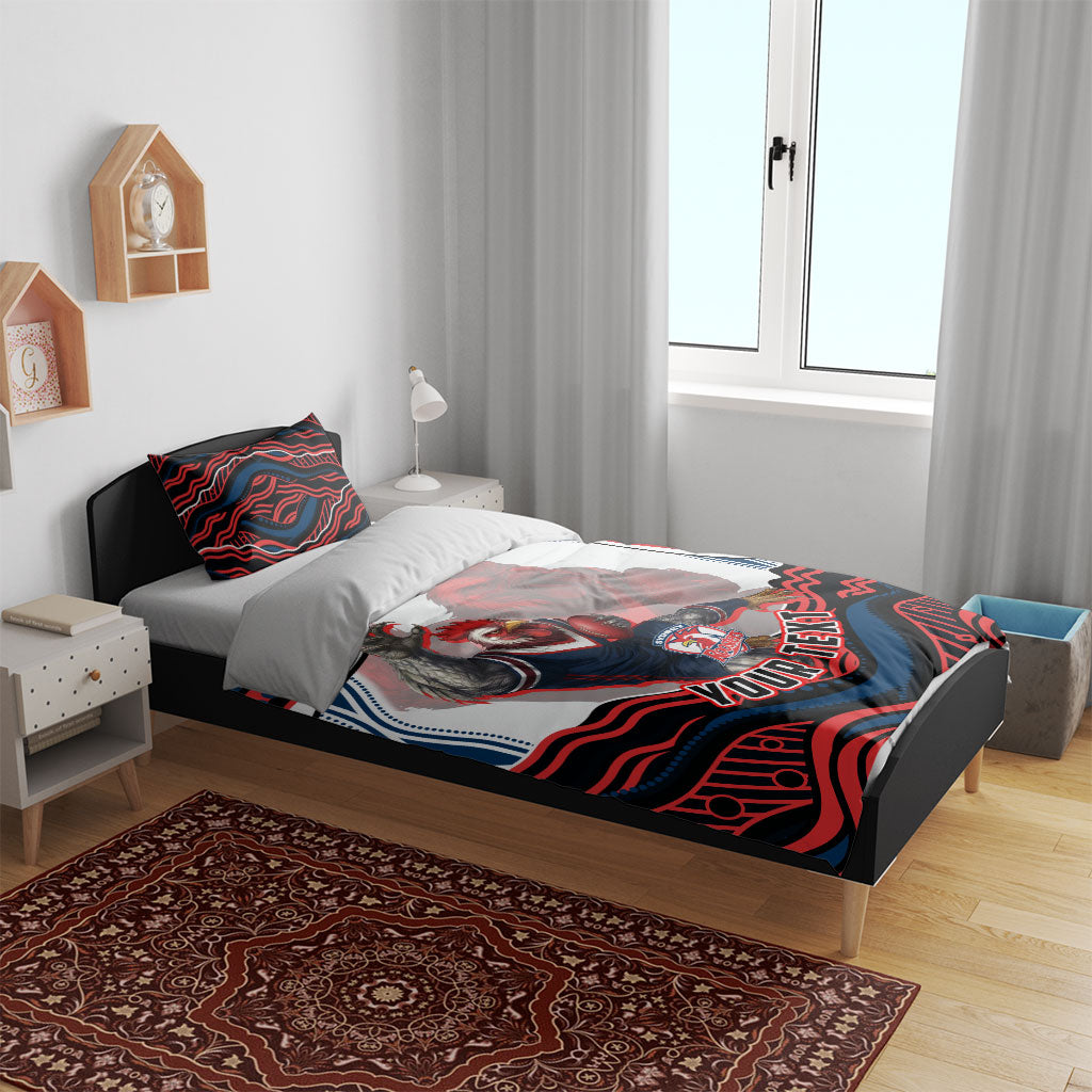 Personalized Sydney Roosters Bedding Set Aboriginal Dot Art - Dreamtime Rugby Mascot