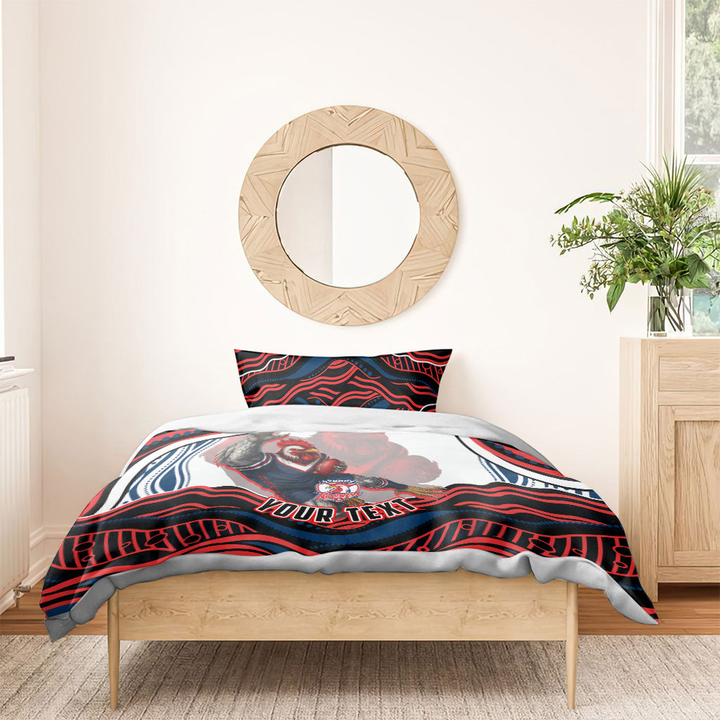 Personalized Sydney Roosters Bedding Set Aboriginal Dot Art - Dreamtime Rugby Mascot