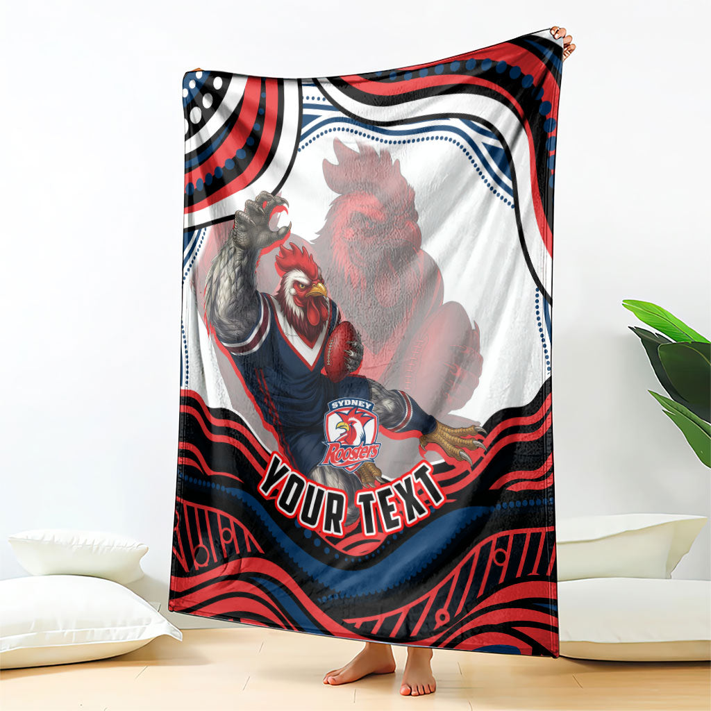 Personalized Sydney Roosters Blanket Aboriginal Dot Art - Dreamtime Rugby Mascot