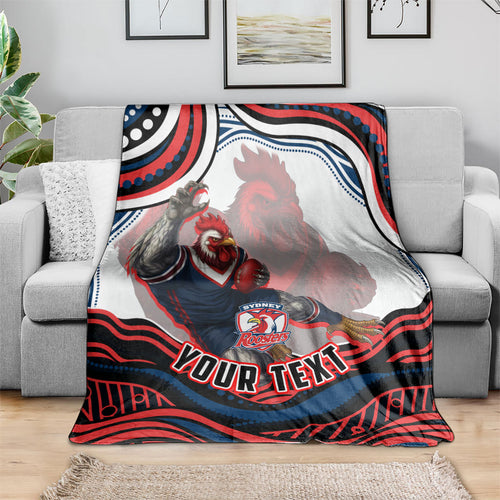 Personalized Sydney Roosters Blanket Aboriginal Dot Art - Dreamtime Rugby Mascot