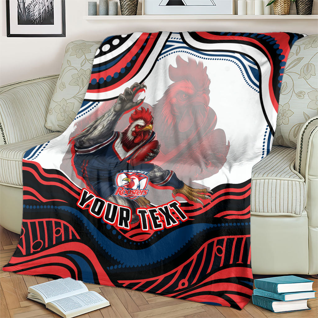 Personalized Sydney Roosters Blanket Aboriginal Dot Art - Dreamtime Rugby Mascot