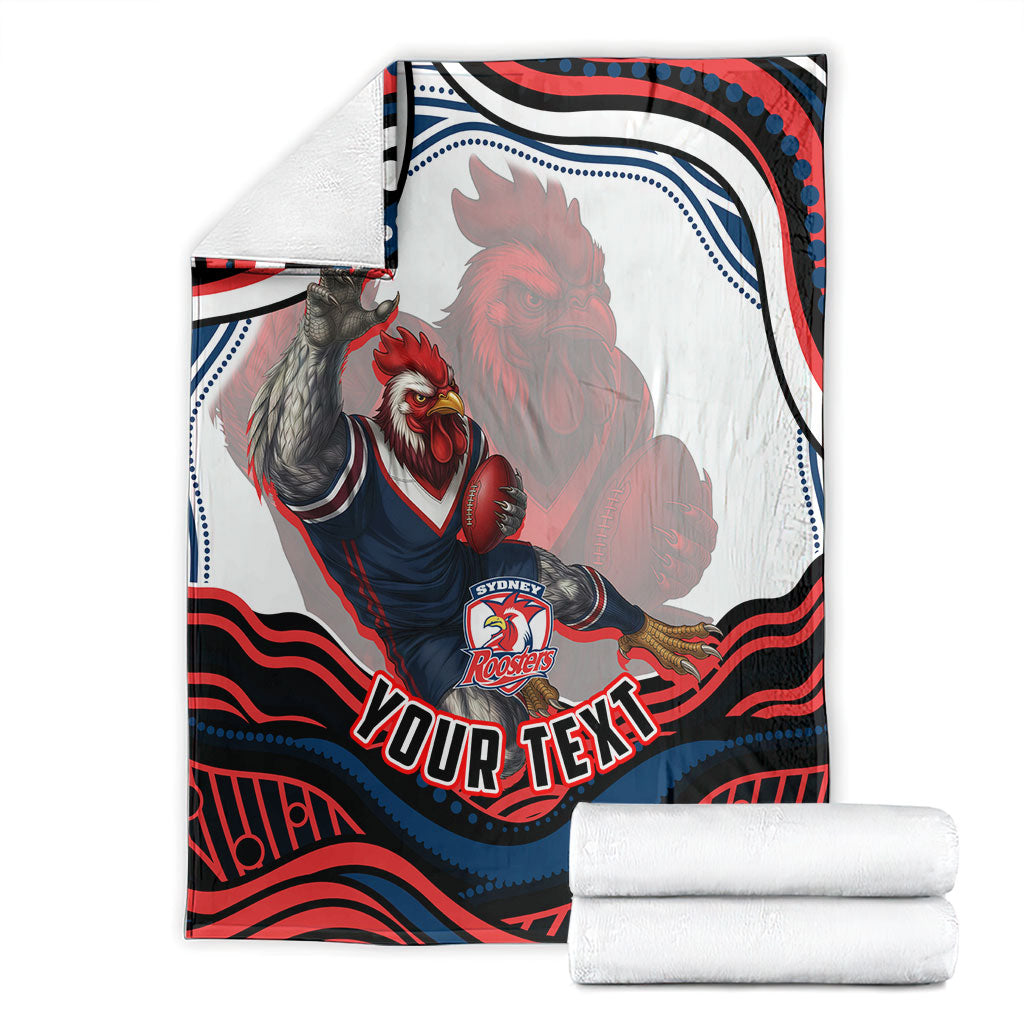 Personalized Sydney Roosters Blanket Aboriginal Dot Art - Dreamtime Rugby Mascot