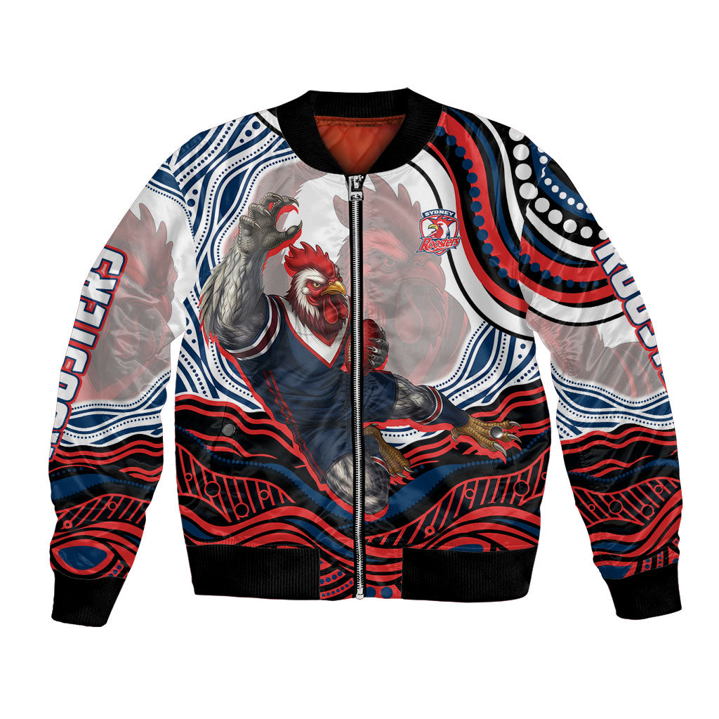 Personalized Sydney Roosters Bomber Jacket Aboriginal Dot Art - Dreamtime Rugby Mascot