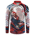 Personalized Sydney Roosters Button Sweatshirt Aboriginal Dot Art - Dreamtime Rugby Mascot