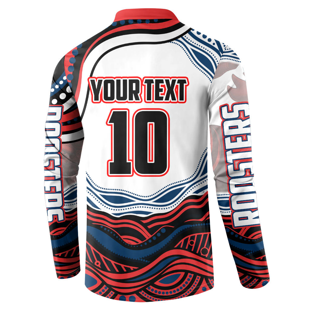 Personalized Sydney Roosters Button Sweatshirt Aboriginal Dot Art - Dreamtime Rugby Mascot