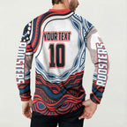 Personalized Sydney Roosters Button Sweatshirt Aboriginal Dot Art - Dreamtime Rugby Mascot