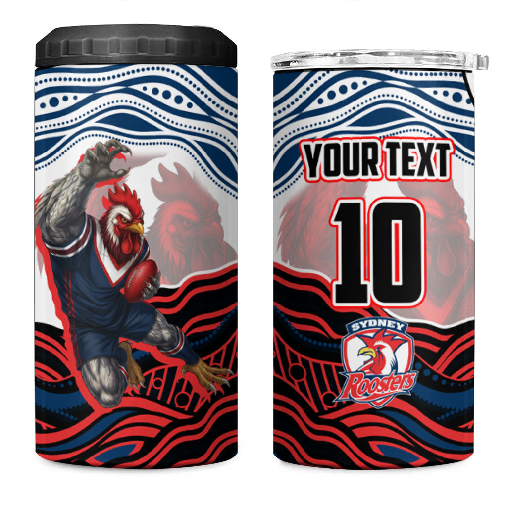 Personalized Sydney Roosters 4 in 1 Can Cooler Tumbler Aboriginal Dot Art - Dreamtime Rugby Mascot