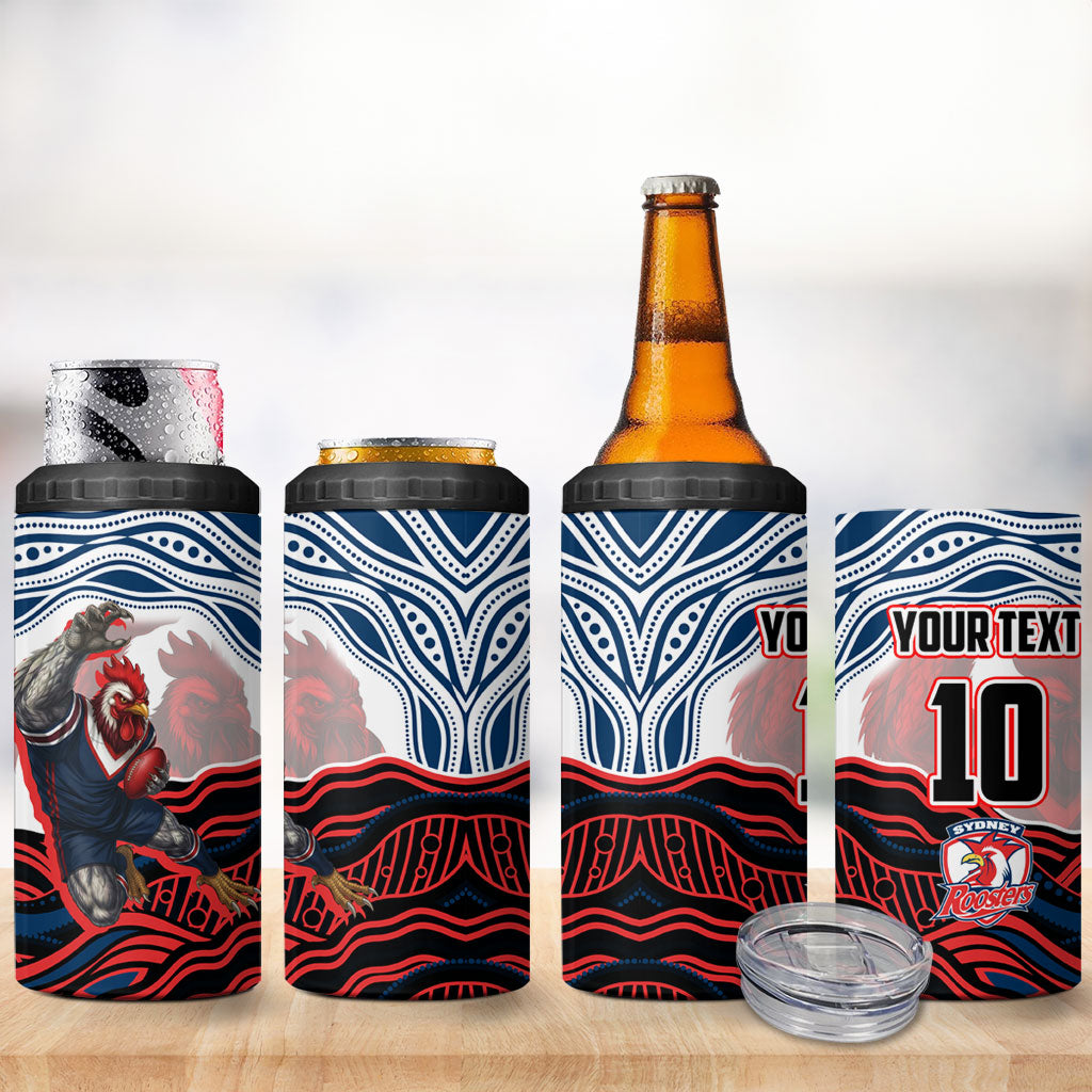 Personalized Sydney Roosters 4 in 1 Can Cooler Tumbler Aboriginal Dot Art - Dreamtime Rugby Mascot