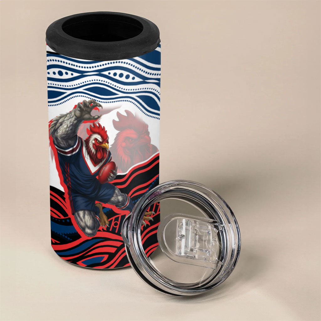 Personalized Sydney Roosters 4 in 1 Can Cooler Tumbler Aboriginal Dot Art - Dreamtime Rugby Mascot