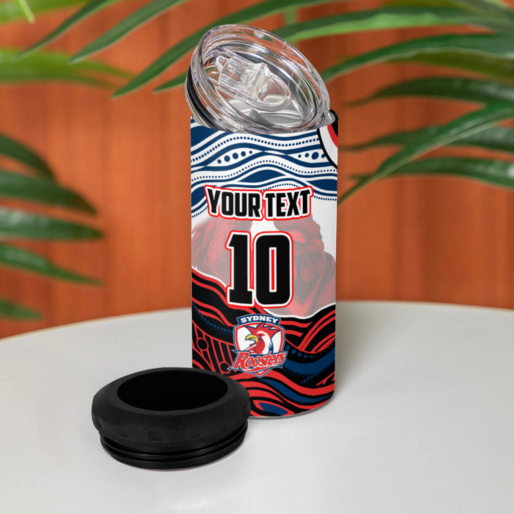 Personalized Sydney Roosters 4 in 1 Can Cooler Tumbler Aboriginal Dot Art - Dreamtime Rugby Mascot