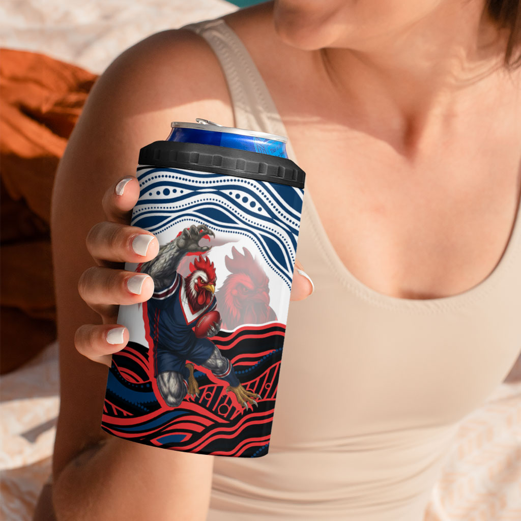 Personalized Sydney Roosters 4 in 1 Can Cooler Tumbler Aboriginal Dot Art - Dreamtime Rugby Mascot