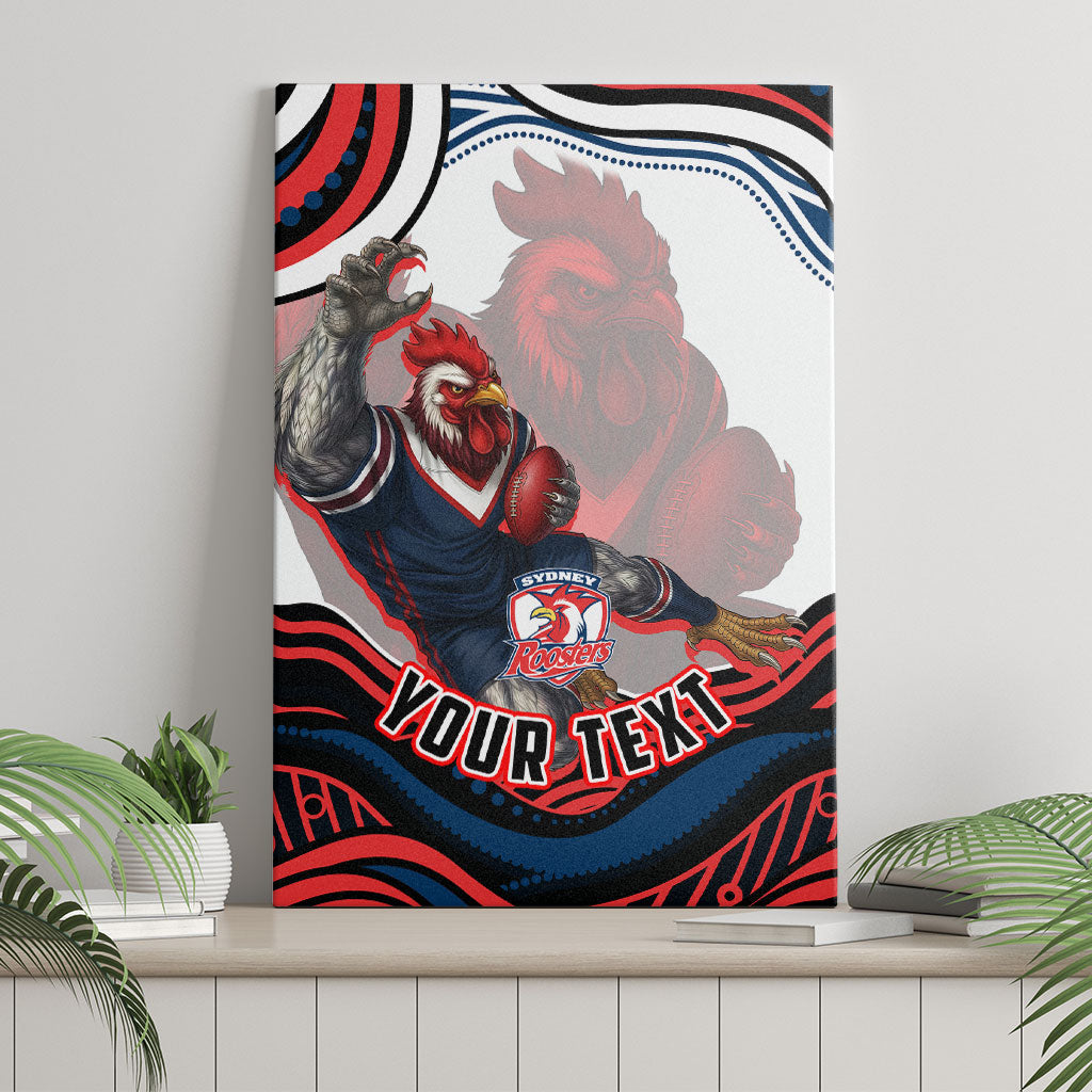 Personalized Sydney Roosters Canvas Wall Art Aboriginal Dot Art - Dreamtime Rugby Mascot