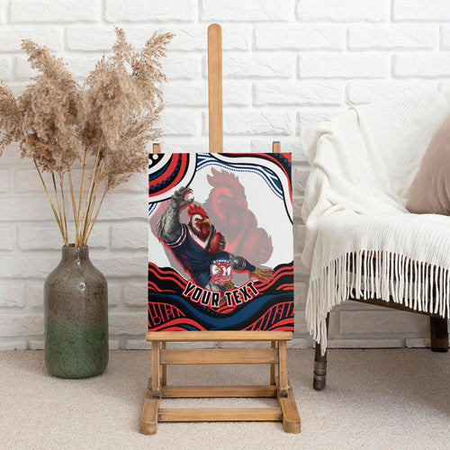 Personalized Sydney Roosters Canvas Wall Art Aboriginal Dot Art - Dreamtime Rugby Mascot