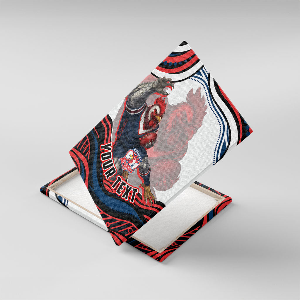 Personalized Sydney Roosters Canvas Wall Art Aboriginal Dot Art - Dreamtime Rugby Mascot