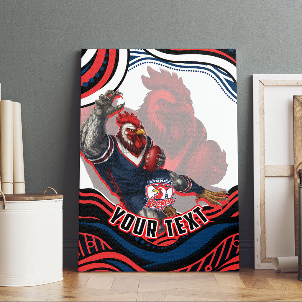 Personalized Sydney Roosters Canvas Wall Art Aboriginal Dot Art - Dreamtime Rugby Mascot