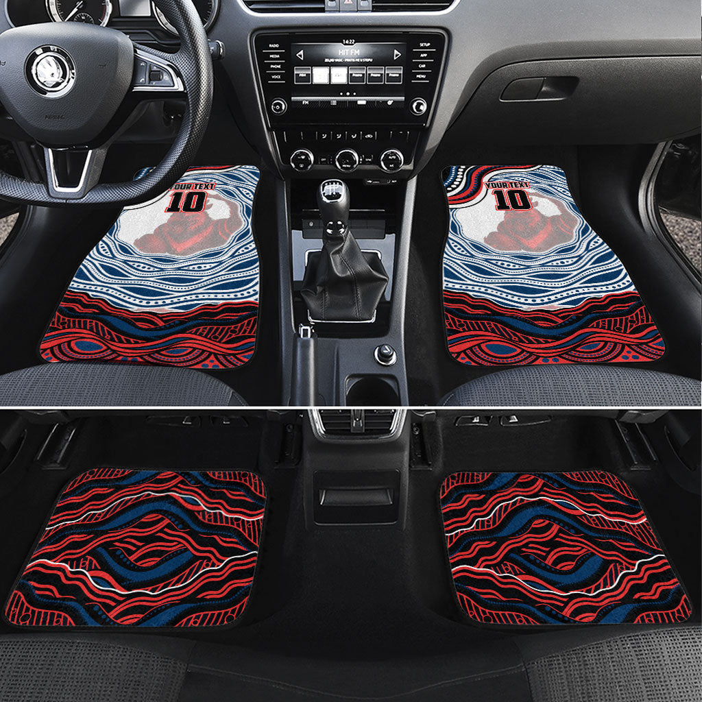 Personalized Sydney Roosters Car Mats Aboriginal Dot Art - Dreamtime Rugby Mascot