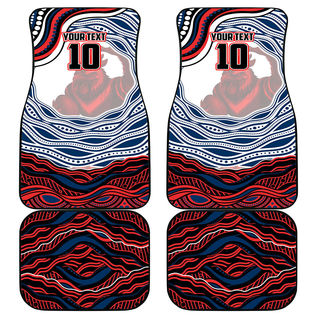 Personalized Sydney Roosters Car Mats Aboriginal Dot Art - Dreamtime Rugby Mascot