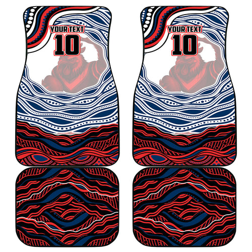 Personalized Sydney Roosters Car Mats Aboriginal Dot Art - Dreamtime Rugby Mascot