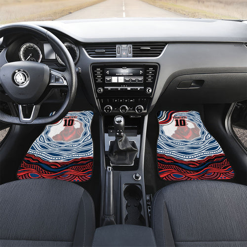 Personalized Sydney Roosters Car Mats Aboriginal Dot Art - Dreamtime Rugby Mascot