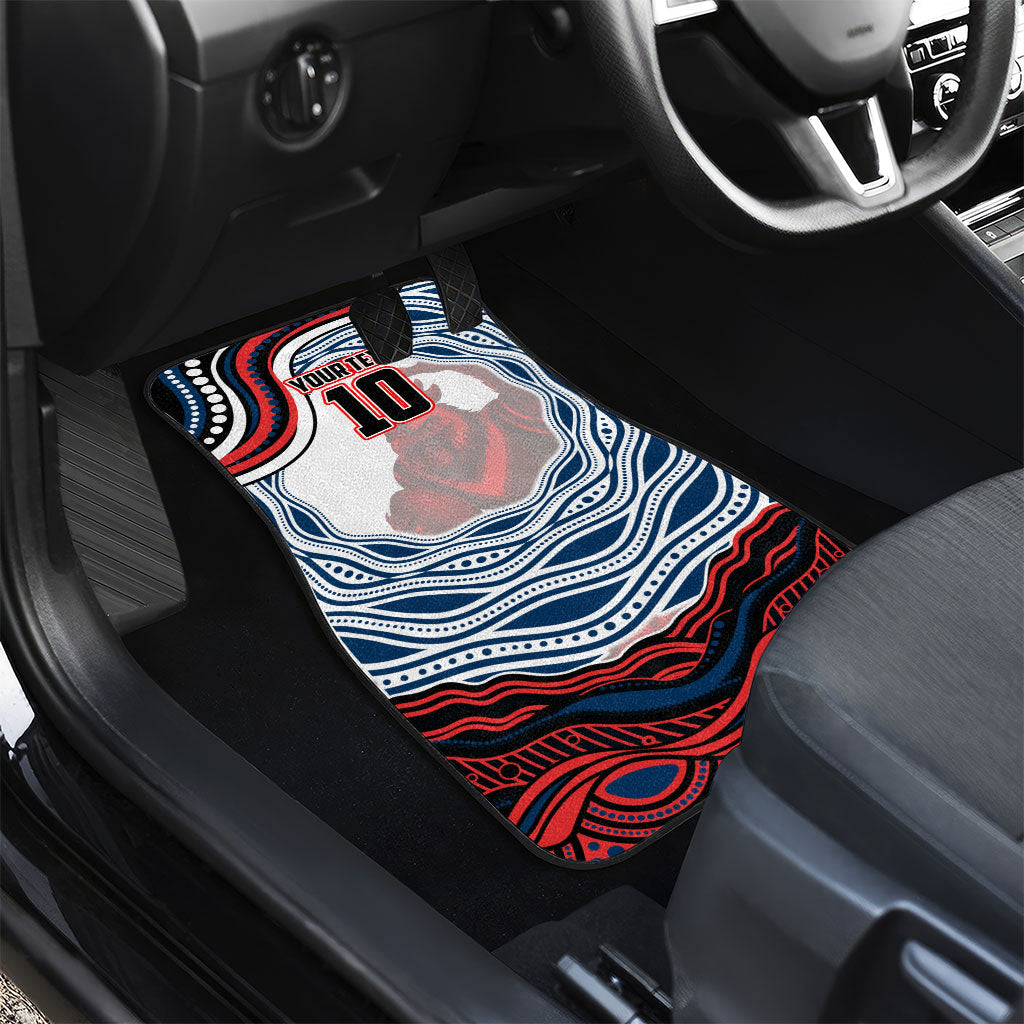 Personalized Sydney Roosters Car Mats Aboriginal Dot Art - Dreamtime Rugby Mascot