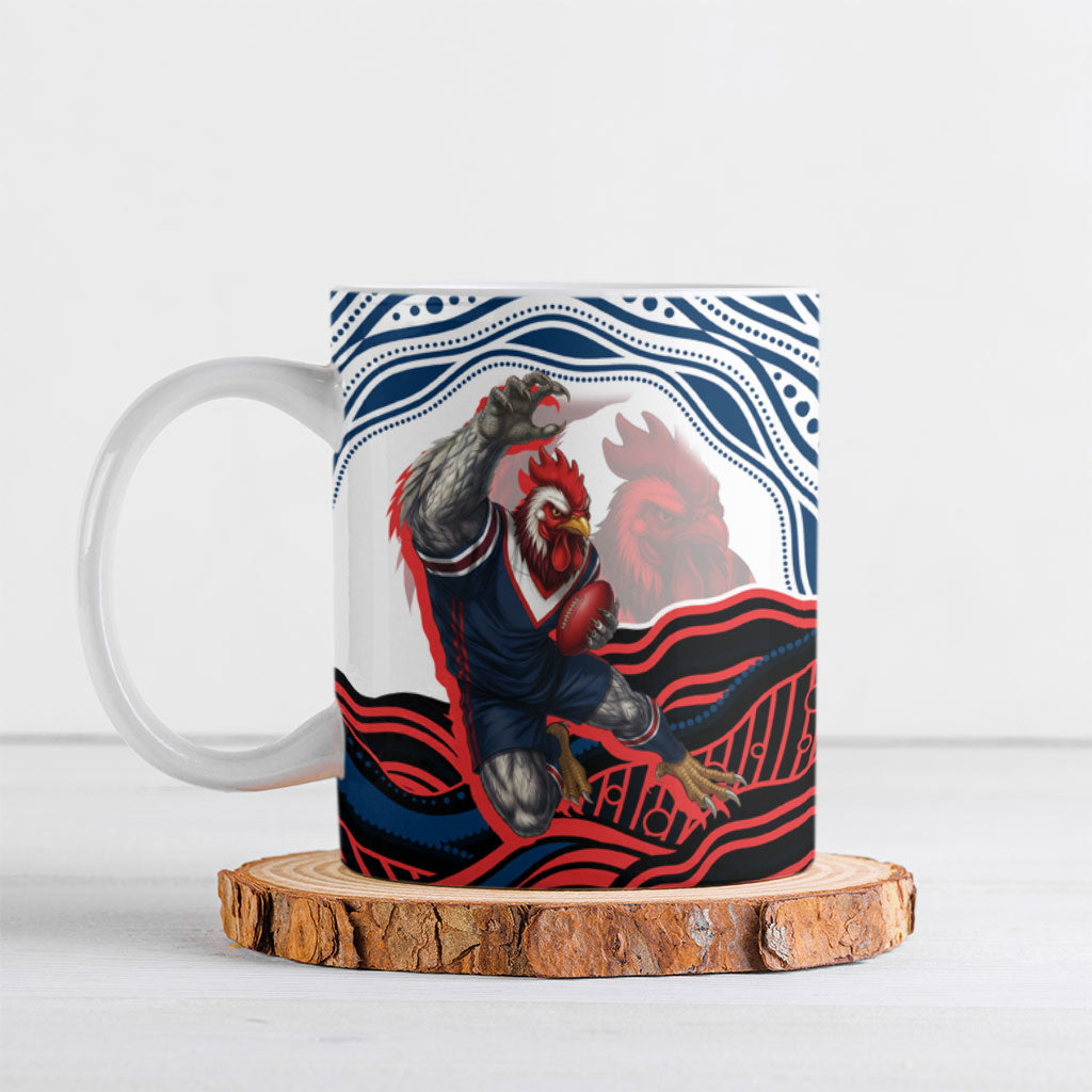 Personalized Sydney Roosters Ceramic Mug Aboriginal Dot Art - Dreamtime Rugby Mascot