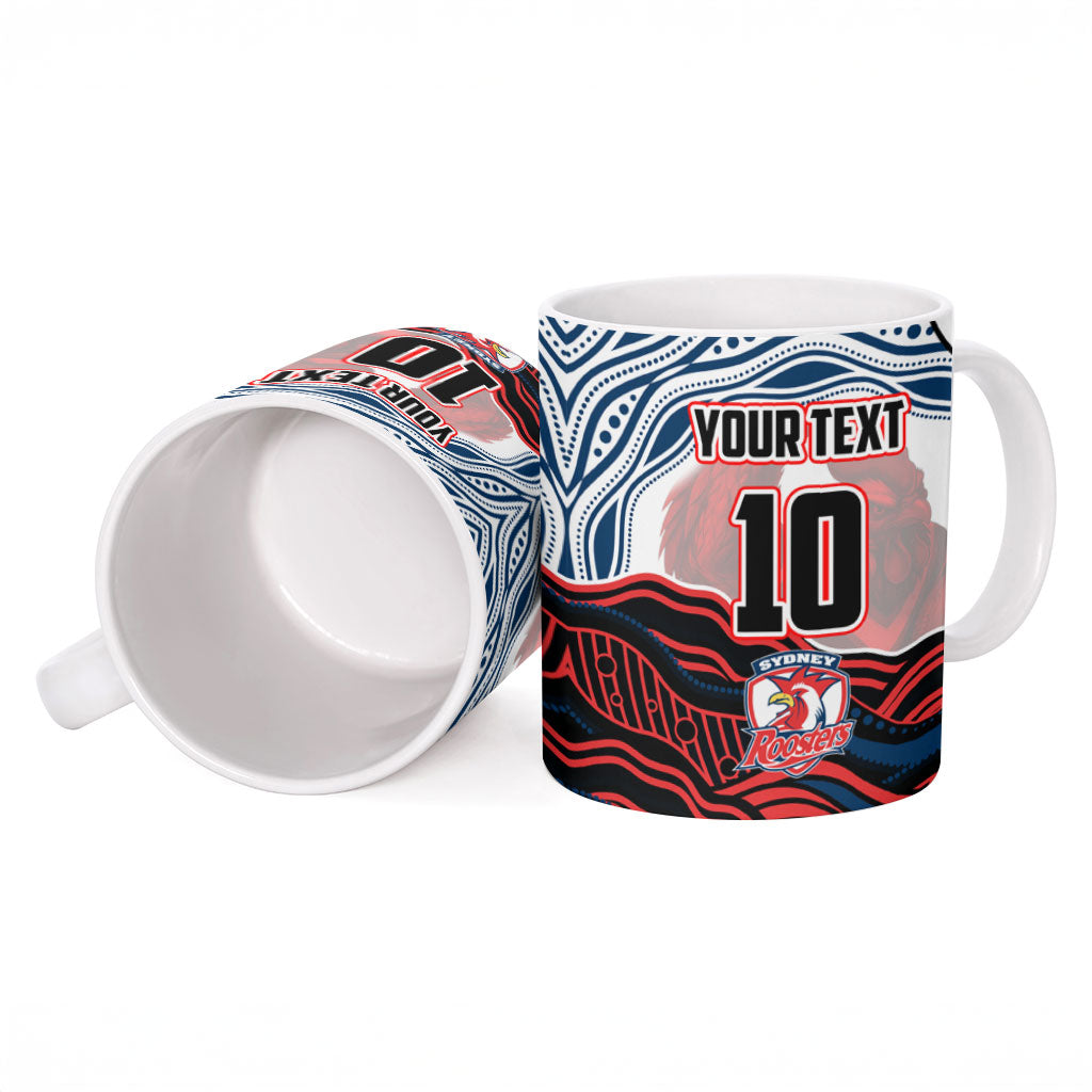 Personalized Sydney Roosters Ceramic Mug Aboriginal Dot Art - Dreamtime Rugby Mascot